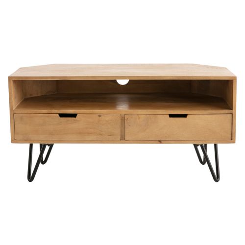 Meuble TV D'angle En Bois Manguier Massif Et Métal Noir L100 Cm Vibes