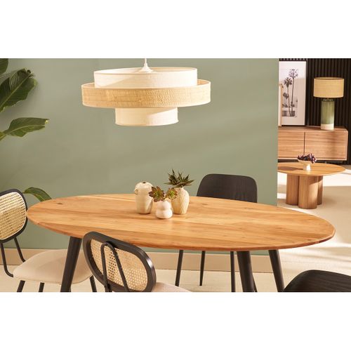Table à Manger Ovale En Bois Massif Et Métal Noir L160 Cm Obali
