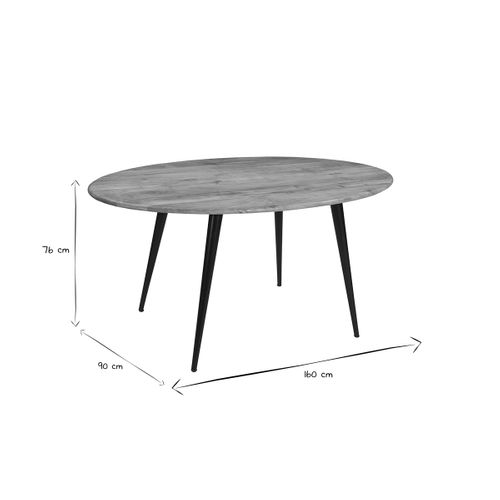 Table à Manger Ovale En Bois Massif Et Métal Noir L160 Cm Obali