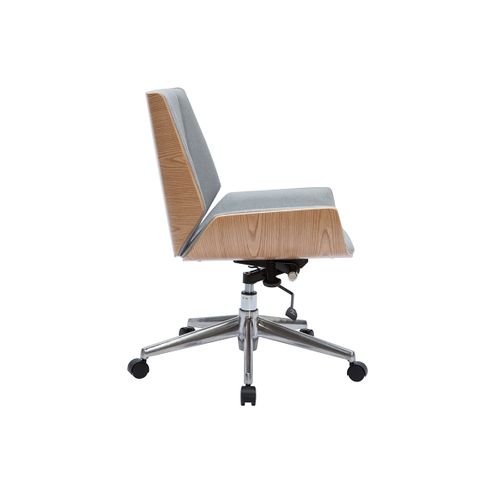 Chaise De Bureau à Roulettes Design En Tissu Gris Clair, Bois Clair Et Acier Chromé Curved