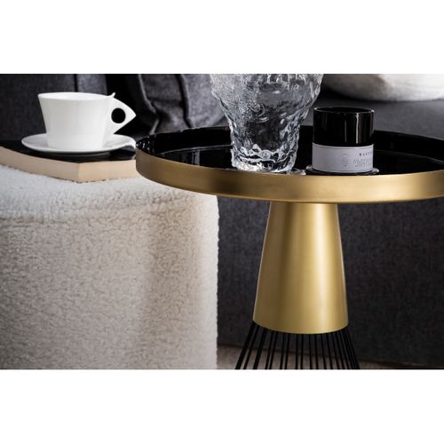 Table D'appoint Ronde En Acier Laqué Moutarde Et Doré D41 Cm Spleen