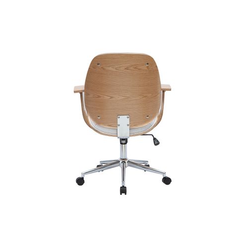 Chaise De Bureau à Roulettes Design En Tissu Gris Clair, Bois Clair Et Acier Chromé Yorke