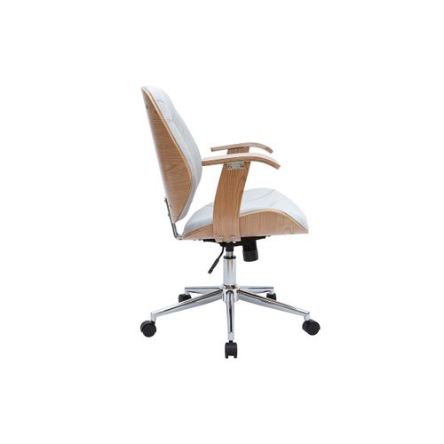 Chaise De Bureau à Roulettes Design En Tissu Gris Clair, Bois Clair Et Acier Chromé Yorke