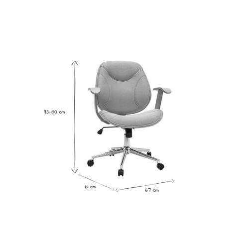 Chaise De Bureau à Roulettes Design En Tissu Gris Clair, Bois Clair Et Acier Chromé Yorke