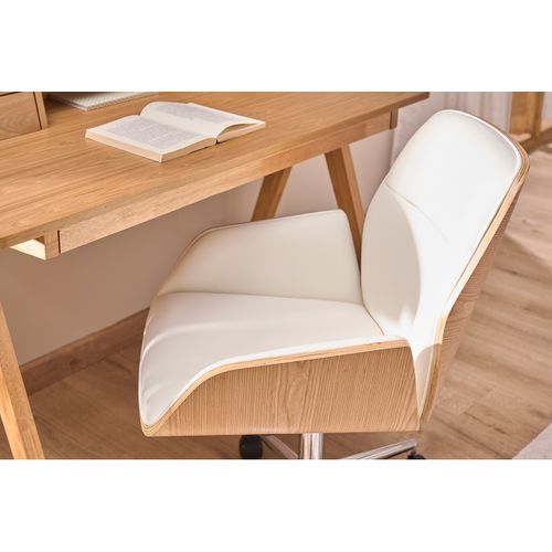 Chaise De Bureau à Roulettes Design Blanc, Bois Clair Et Acier Chromé  Marlow