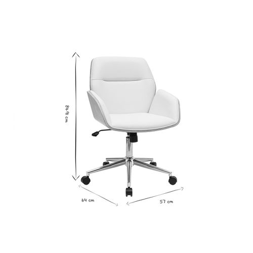 Chaise De Bureau à Roulettes Design Blanc, Bois Clair Et Acier Chromé  Marlow
