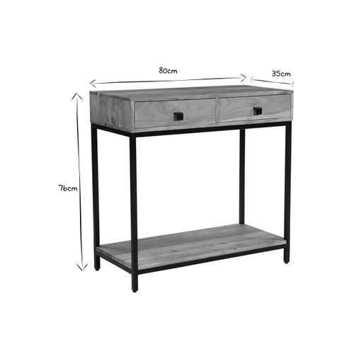 Console Avec Rangements 2 Tiroirs En Bois Massif Et Métal Noir L80 Cm Axelle