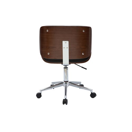 Chaise De Bureau à Roulettes Design Noir, Bois Foncé Noyer Et Acier Chromé Rubbens
