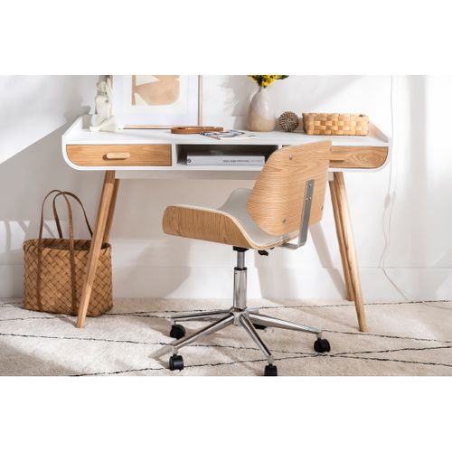 Chaise De Bureau à Roulettes Design Noir, Bois Foncé Noyer Et Acier Chromé Rubbens