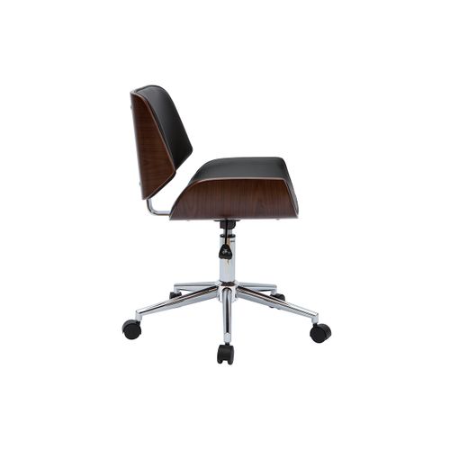 Chaise De Bureau à Roulettes Design Noir, Bois Foncé Noyer Et Acier Chromé Rubbens