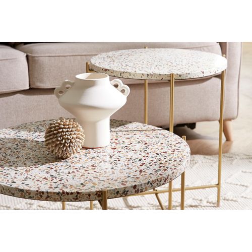 Table D'appoint Design Ronde En Terrazzo Et Métal Doré D40 Cm Mezzo