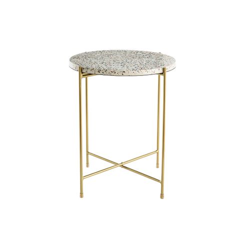 Table D'appoint Design Ronde En Terrazzo Et Métal Doré D40 Cm Mezzo