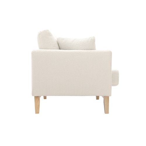 Canapé Scandinave Déhoussable 2 Places En Tissu Effet Laine Bouclée Blanc Cassé Et Bois Clair Oslo