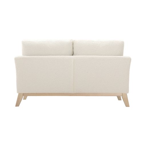 Canapé Scandinave Déhoussable 2 Places En Tissu Effet Laine Bouclée Blanc Cassé Et Bois Clair Oslo