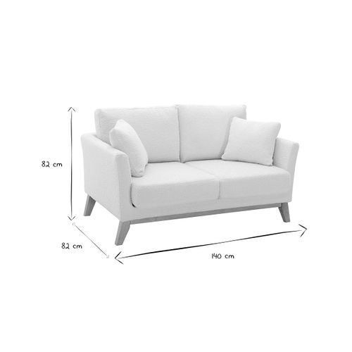Canapé Scandinave Déhoussable 2 Places En Tissu Effet Laine Bouclée Blanc Cassé Et Bois Clair Oslo
