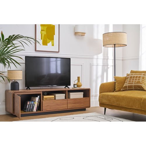 Meuble TV Vintage En Bois Foncé Noyer Et Métal Noir L160 Cm Jako