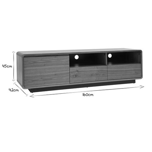 Meuble TV Vintage En Bois Foncé Noyer Et Métal Noir L160 Cm Jako