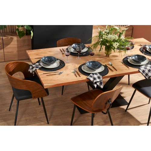 Table à Manger Rectangulaire Industrielle En Bois Massif Et Métal Noir L200 Cm Valley