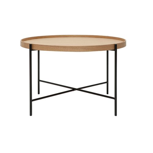 Table Basse Ronde Bois Clair Et Métal Noir D75 Cm Bassy