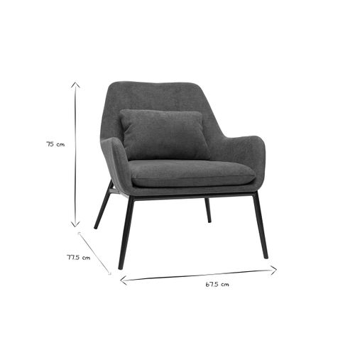 Fauteuil Design En Tissu Effet Velours Gris Foncé Et Métal Noir Maxine