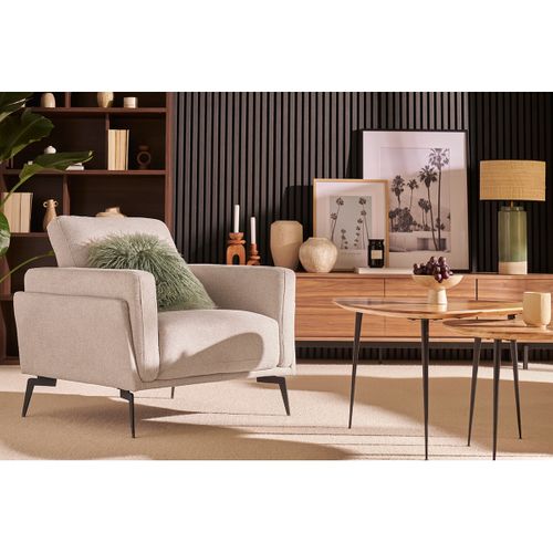 Fauteuil Design En Tissu Effet Velours Texturé Gris Et Métal Noir Mosco