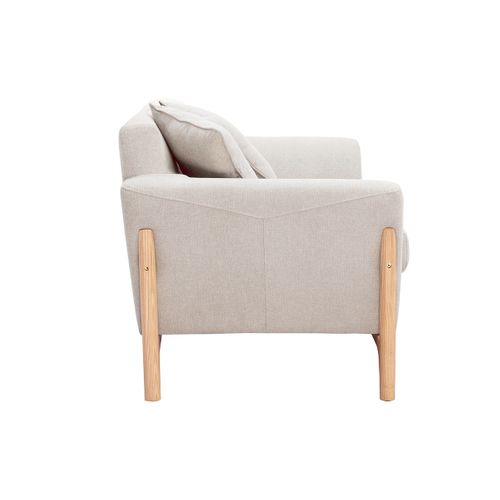 Canapé Scandinave 2 Places En Tissu Effet Velours Texturé Beige Et Bois Clair Asako