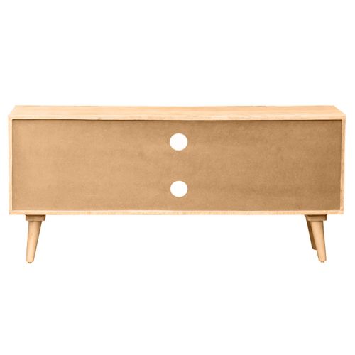 Meuble TV En Bois Clair Manguier Massif Gravé 2 Portes L135 Cm Rubia