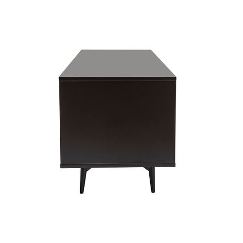 Meuble TV Bois Foncé Noyer, Noir Mat Et Métal Noir 2 Portes 1 Tiroir L160 Cm Mermoz