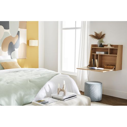Bureau Mural Avec Rangements Scandinave Bois Clair Chêne L78 Cm Gabin