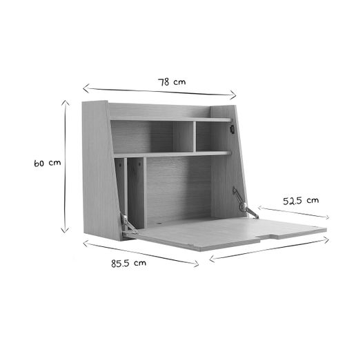 Bureau Mural Avec Rangements Scandinave Bois Clair Chêne L78 Cm Gabin