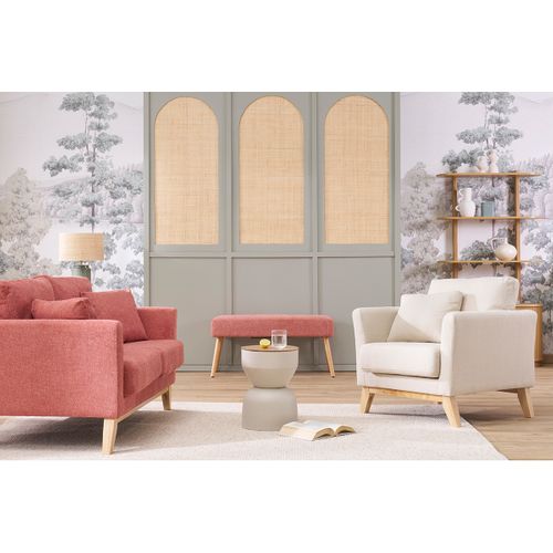 Banc Scandinave Capitonné En Tissu Effet Velours Texturé Terracotta Et Bois Clair L96 Cm Guesta