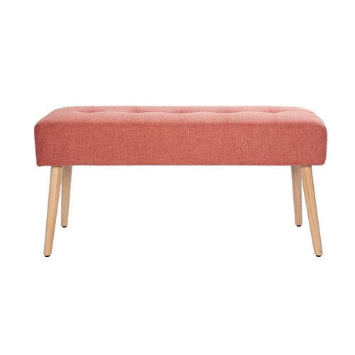 Banc Scandinave Capitonné En Tissu Effet Velours Texturé Terracotta Et Bois Clair L96 Cm Guesta