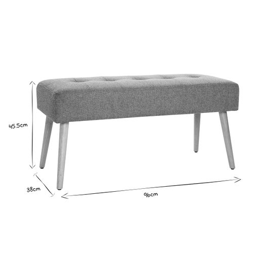 Banc Scandinave Capitonné En Tissu Effet Velours Texturé Gris Foncé Et Bois Clair L96 Cm Guesta