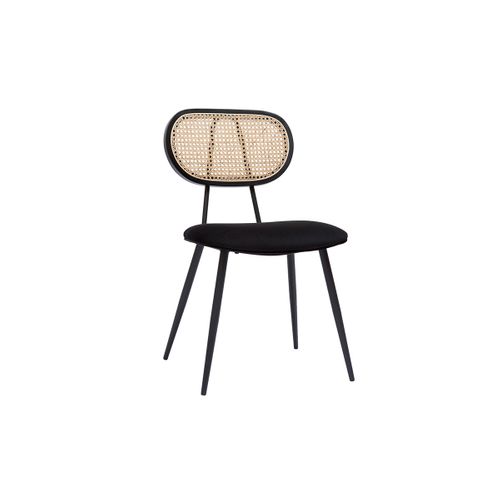 Chaises Design Noires En Tissu Velours, Métal Et Cannage Rotin Naturel (lot De 2) Tolma