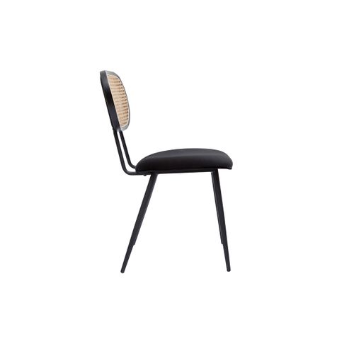 Chaises Design Noires En Tissu Velours, Métal Et Cannage Rotin Naturel (lot De 2) Tolma