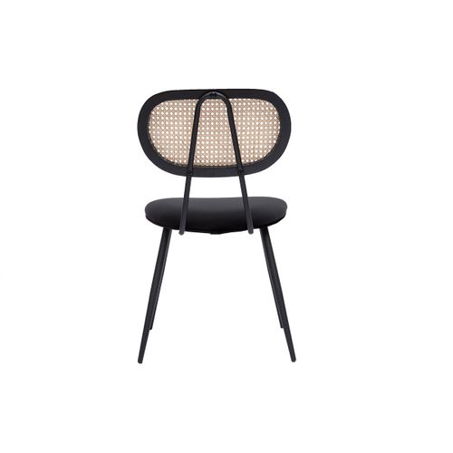 Chaises Design Noires En Tissu Velours, Métal Et Cannage Rotin Naturel (lot De 2) Tolma