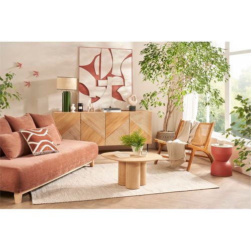 Table D'appoint Ronde Design Avec Rangement En Métal Terre Brulée, Bois Manguier Massif D30 Cm Yoyo