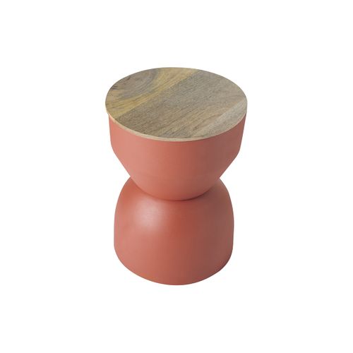 Table D'appoint Ronde Design Avec Rangement En Métal Terre Brulée, Bois Manguier Massif D30 Cm Yoyo