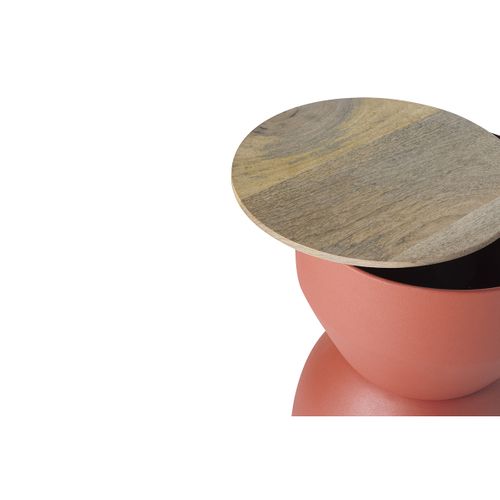 Table D'appoint Ronde Design Avec Rangement En Métal Terre Brulée, Bois Manguier Massif D30 Cm Yoyo