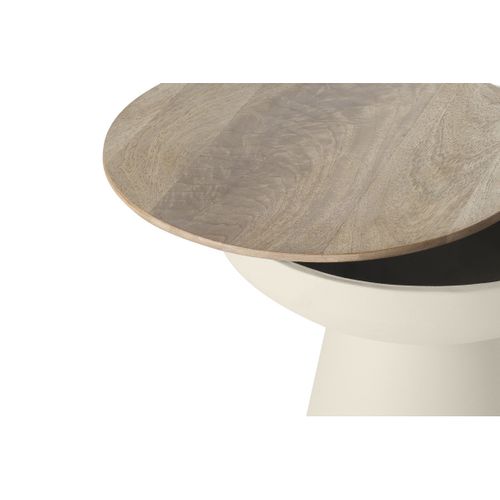 Table D'appoint Ronde Design Avec Rangement En Métal Grège Et Bois Manguier Massif H52 Cm Tam