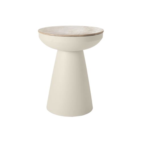 Table D'appoint Ronde Design Avec Rangement En Métal Grège Et Bois Manguier Massif H52 Cm Tam