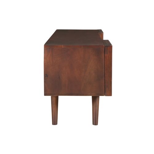 Meuble TV En Manguier Massif Teinté Bois Foncé Avec Portes Coulissantes L140 Cm Alba