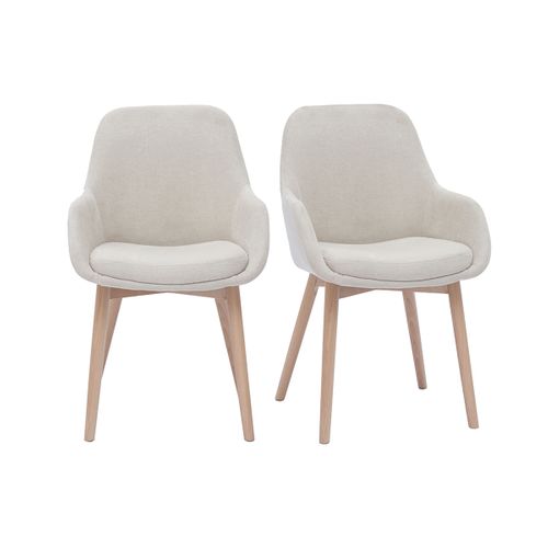 Fauteuils Scandinaves En Tissu Effet Velours Beige Et Bois Clair Massif (lot De 2) Holo