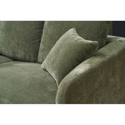 Canapé Design 3 Places En Tissu Effet Velours Vert Kaki Et Métal Noir Jerry