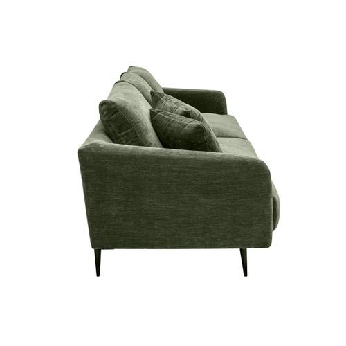 Canapé Design 3 Places En Tissu Effet Velours Vert Kaki Et Métal Noir Jerry