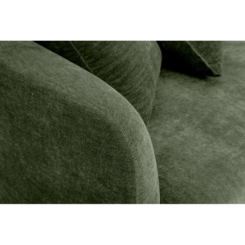 Canapé Design 3 Places En Tissu Effet Velours Vert Kaki Et Métal Noir Jerry