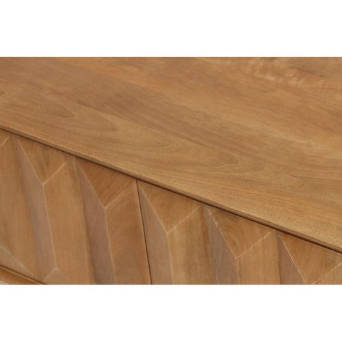 Meuble TV En Bois Clair Manguier Massif Gravé Et Métal Noir L120 Cm Agra