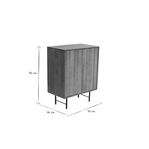 Buffet En Bois Manguier Massif Gravé Et Métal Noir 2 Portes L70 Cm Agra