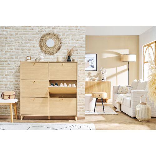 Meuble à Chaussures Finition Bois Clair Chêne L126 Cm Silvestre