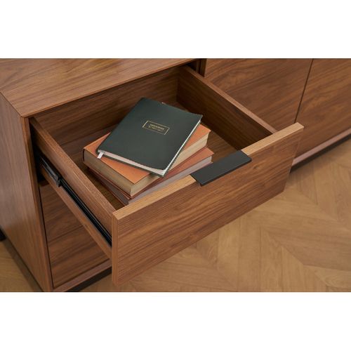 Buffet Vintage Finition Bois Foncé Noyer Et Métal Noir Avec Rangements L180 Cm Sarto